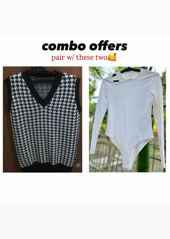 Houndstooth Vest &amp; White Bodysuit Combo