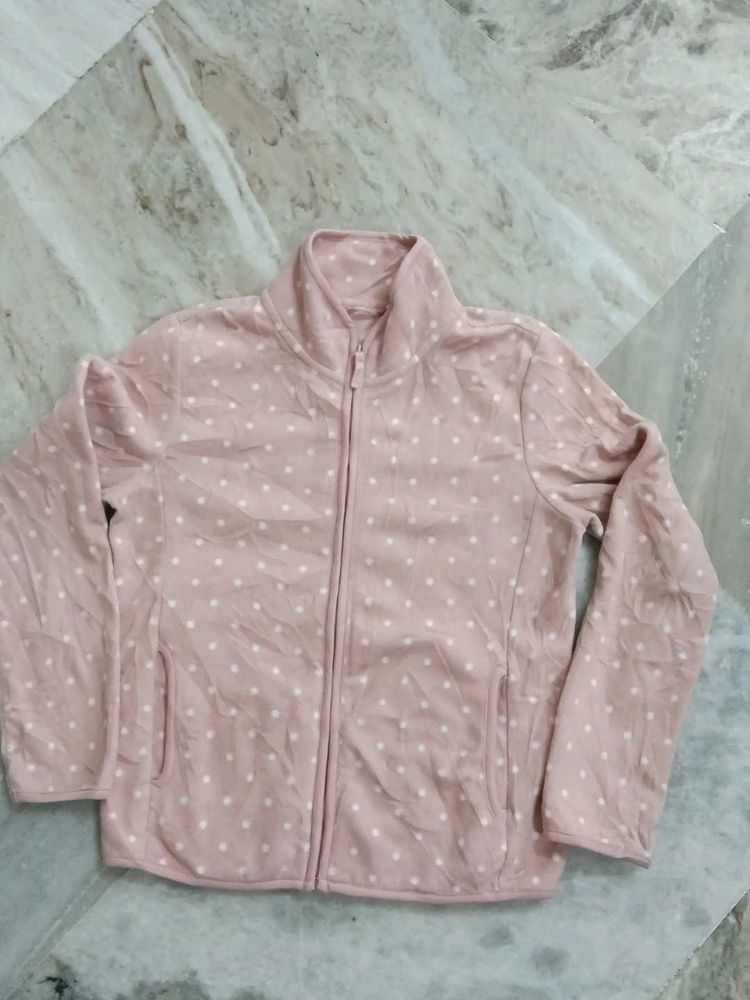 Uniqlo Pink Polka Dot Fleece Jacket