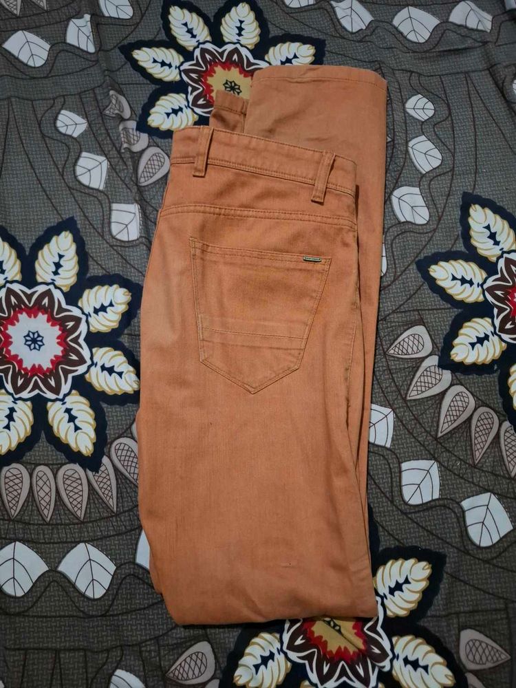 Men's Orange Casual Pants peter england