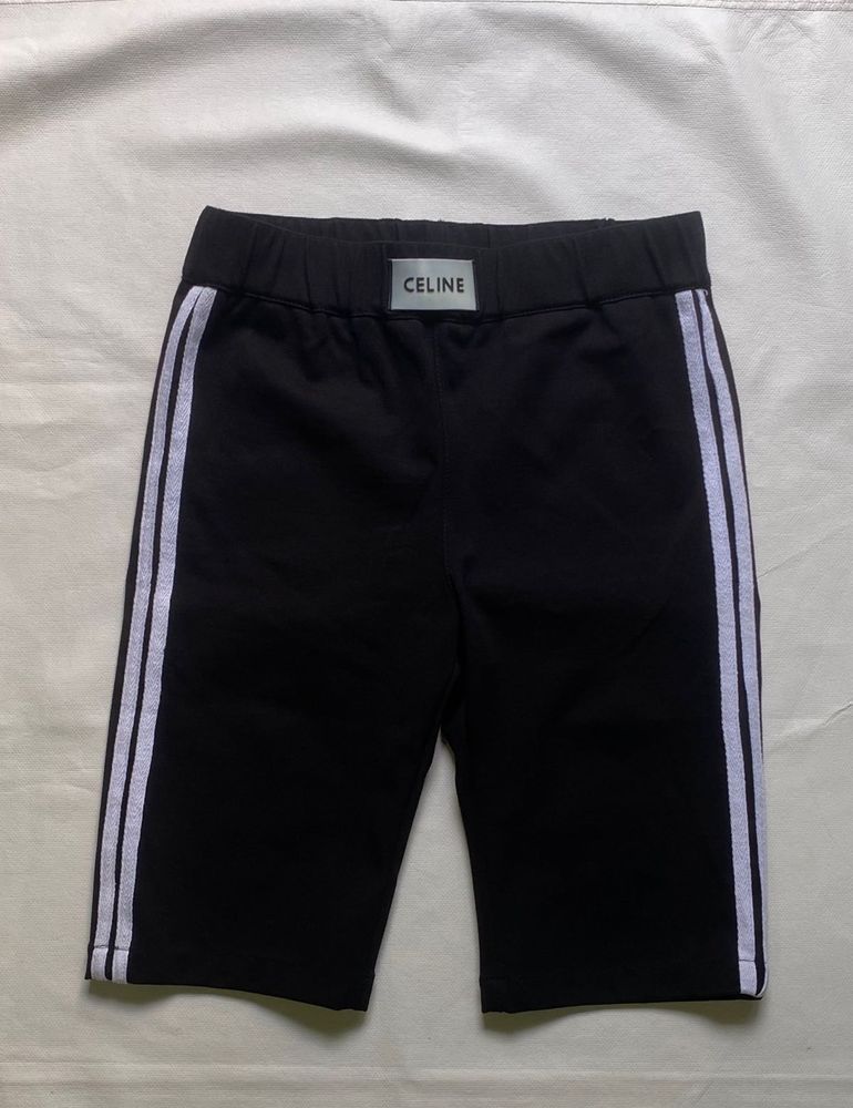 Celine Black Cycling Shorts with Side Stripes