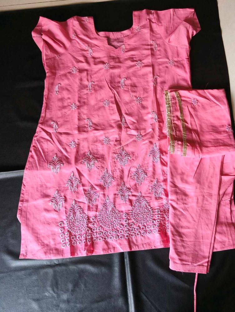 Pink Embroidered Kurta with Pants