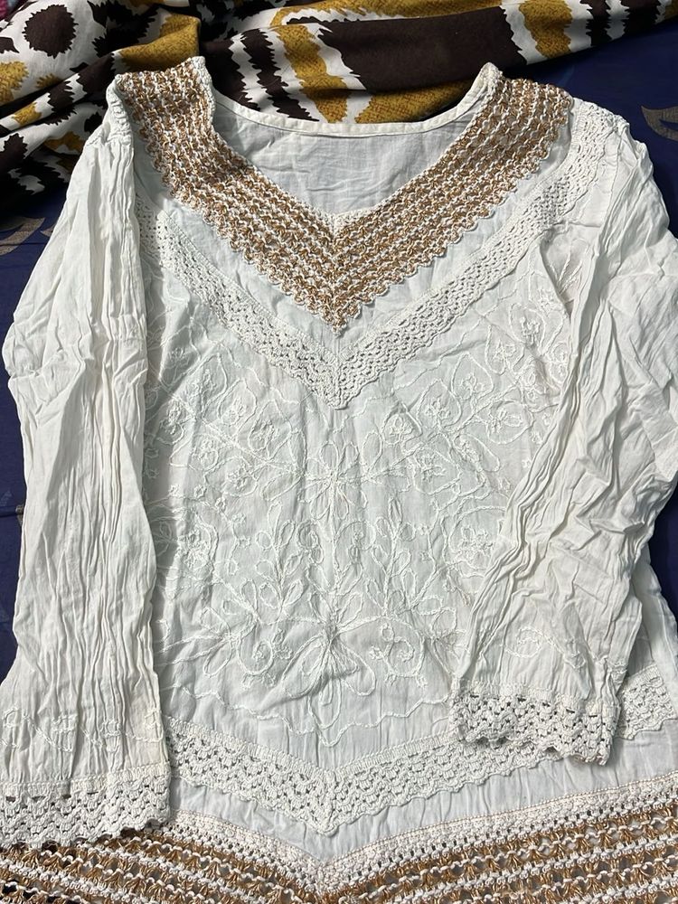 Boho White Embroidered Kurta
