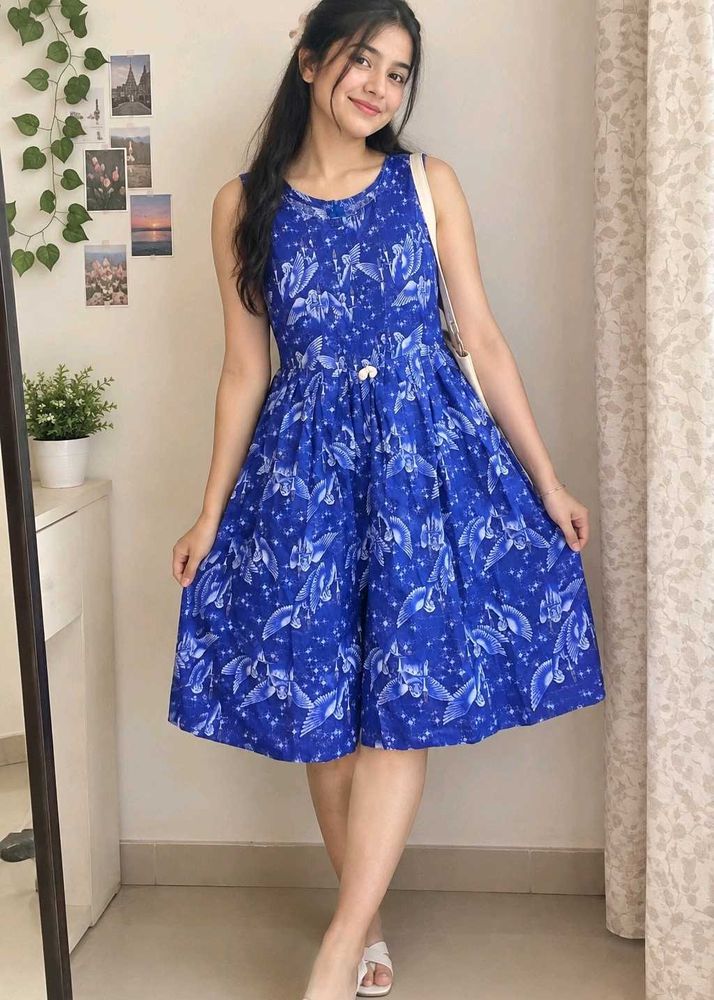 Blue Floral Print Fit &amp; Flare Dress