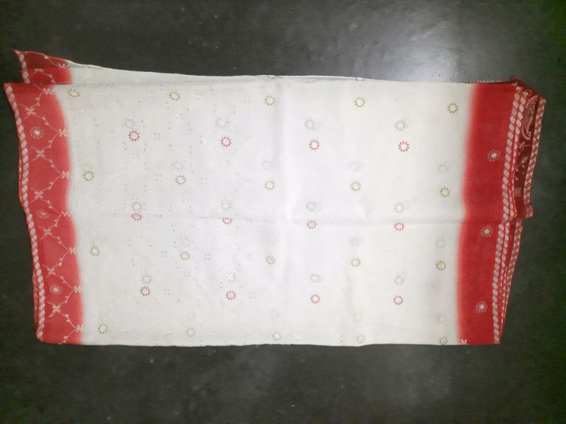 Red And White Georgette Saree