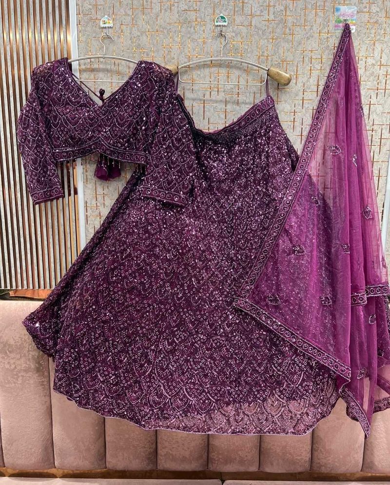 Stunning Sequined Purple Lehenga Choli Set