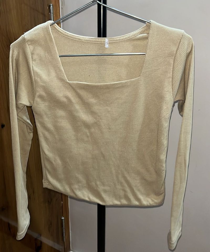 ribbed Square Neck Long Sleeve Top