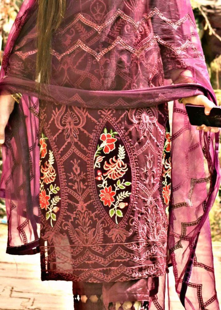 Elegant Maroon Embroidered Suit Set