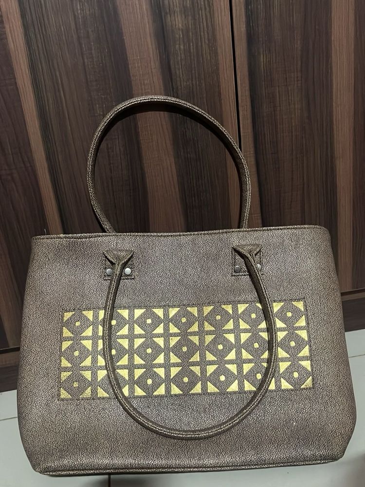 Textured Tote Bag with Gold Accent