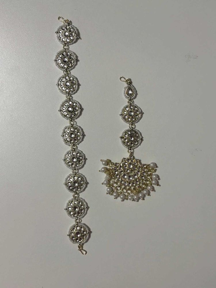 Traditional Indian Maang Tikka &amp; Hair Chain Set
