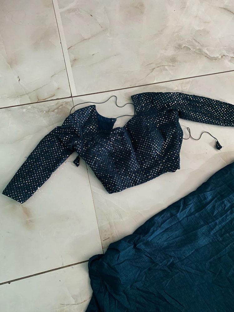Designer Sequined Navy Blue Blouse