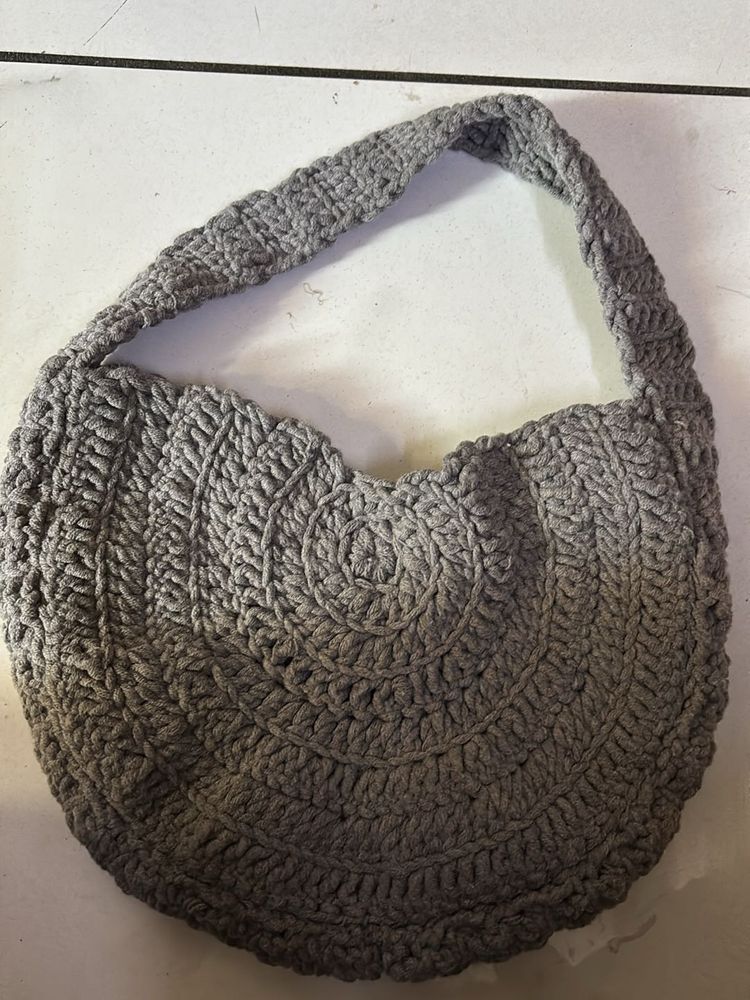 Gray Crochet Shoulder Bag