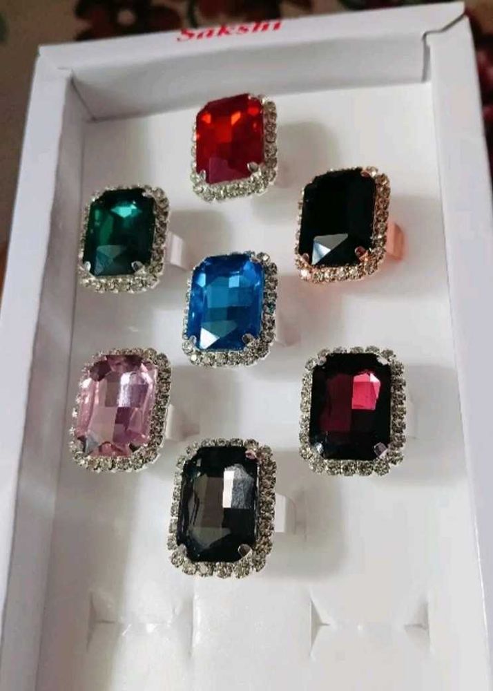 Set of 7 Colorful Gemstone Rings