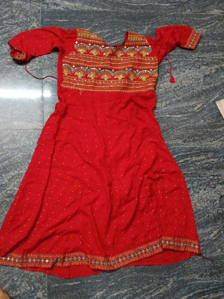 Vibrant Red Embroidered Kurti
