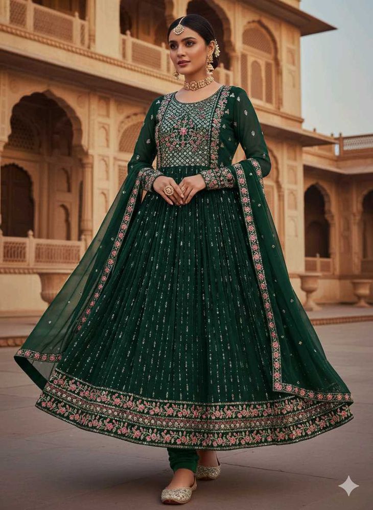 Elegant Green Embroidered Anarkali Suit