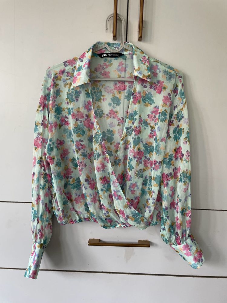 Floral Print Wrap Blouse