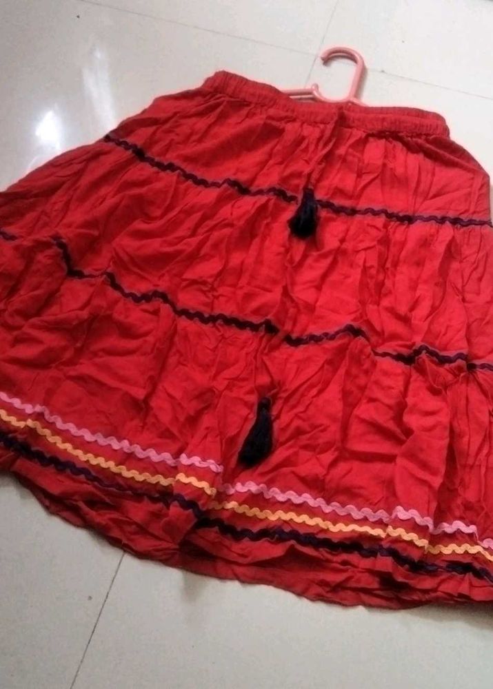 Red Tiered Skirt with Tassels