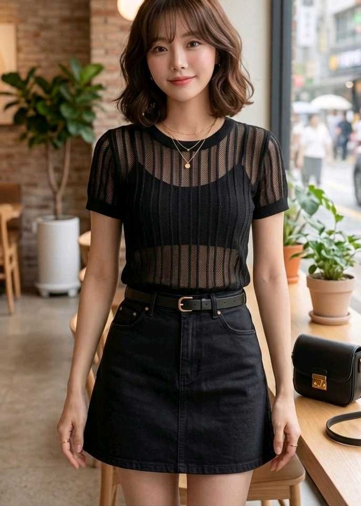 Chic Black Sheer Stripe Knit Top