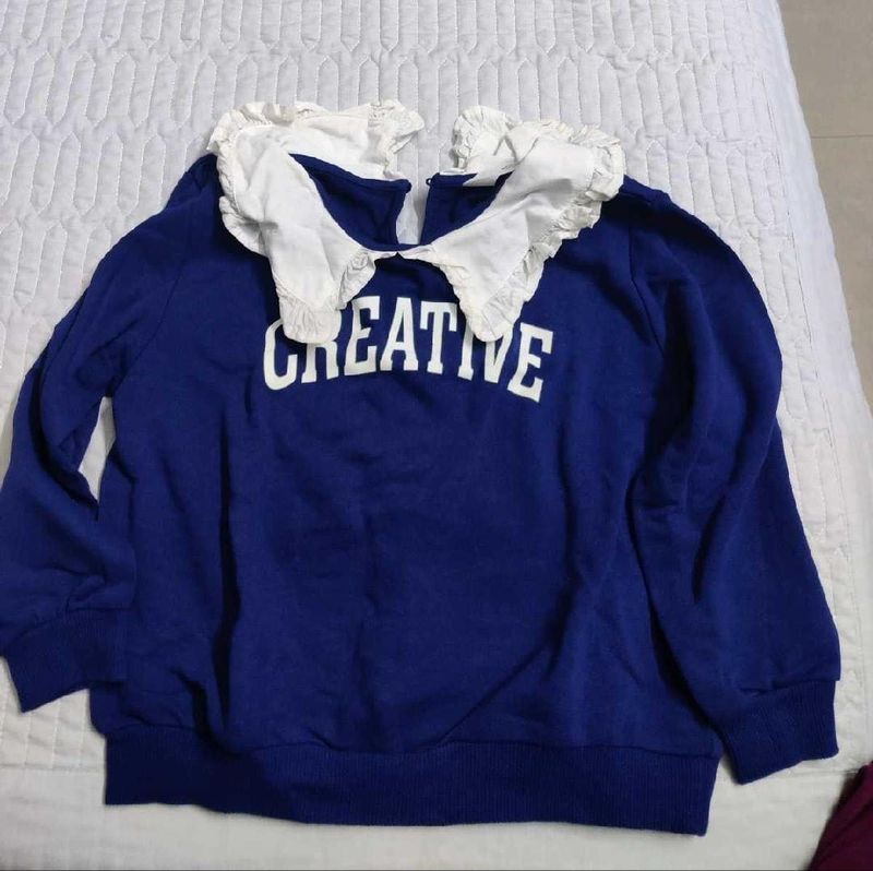 Blue 'Creative' Sweatshirt with Ruffle Collar
