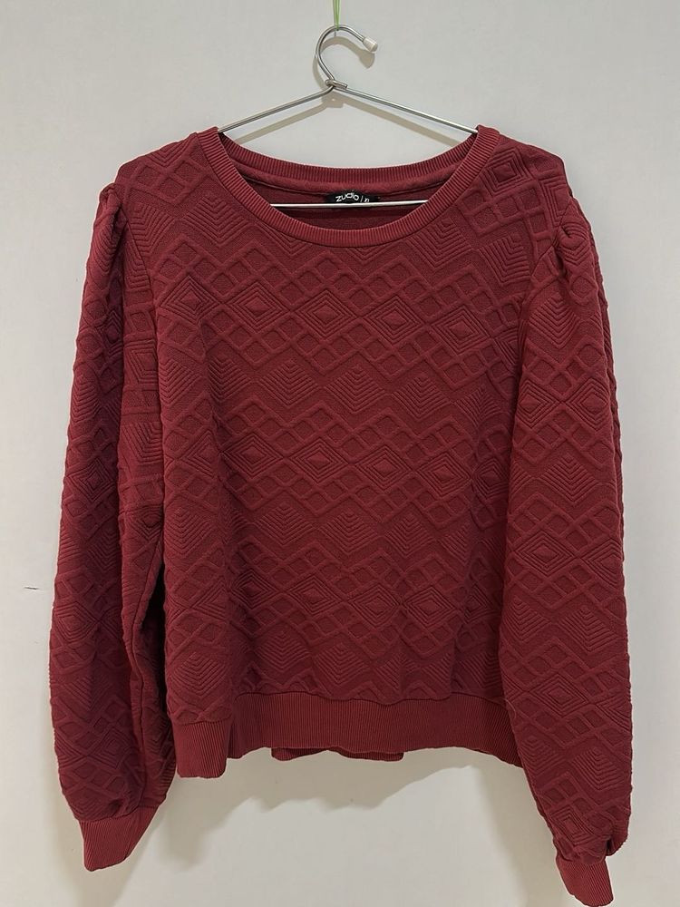 Maroon Textured Crewneck Sweatshirt