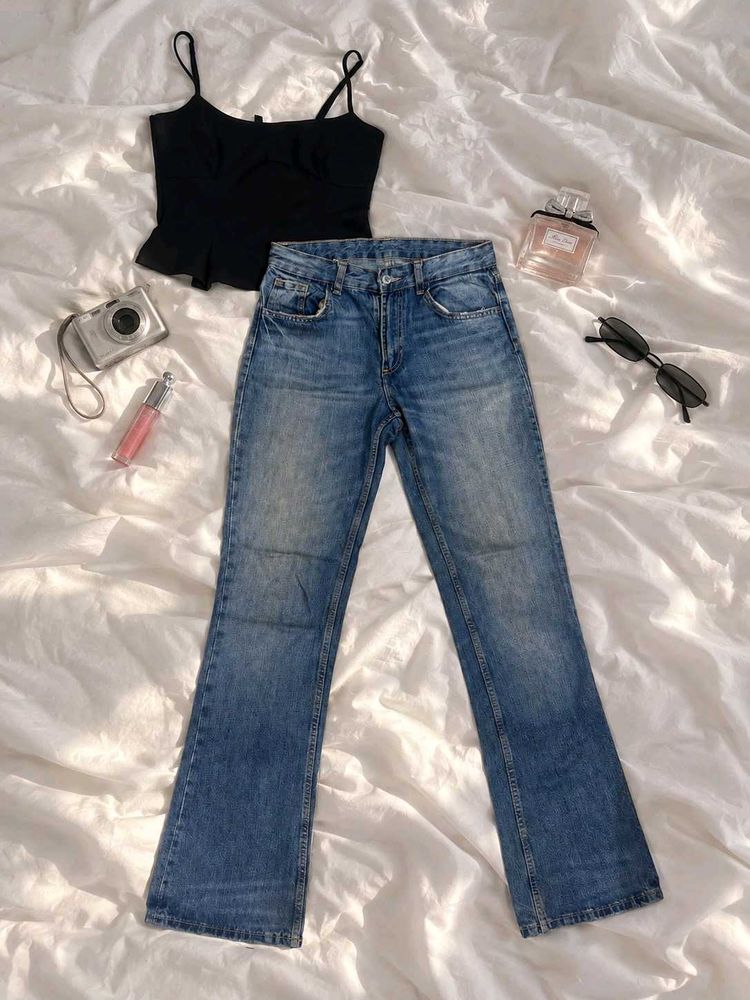 Flared Blue Denim Jeans