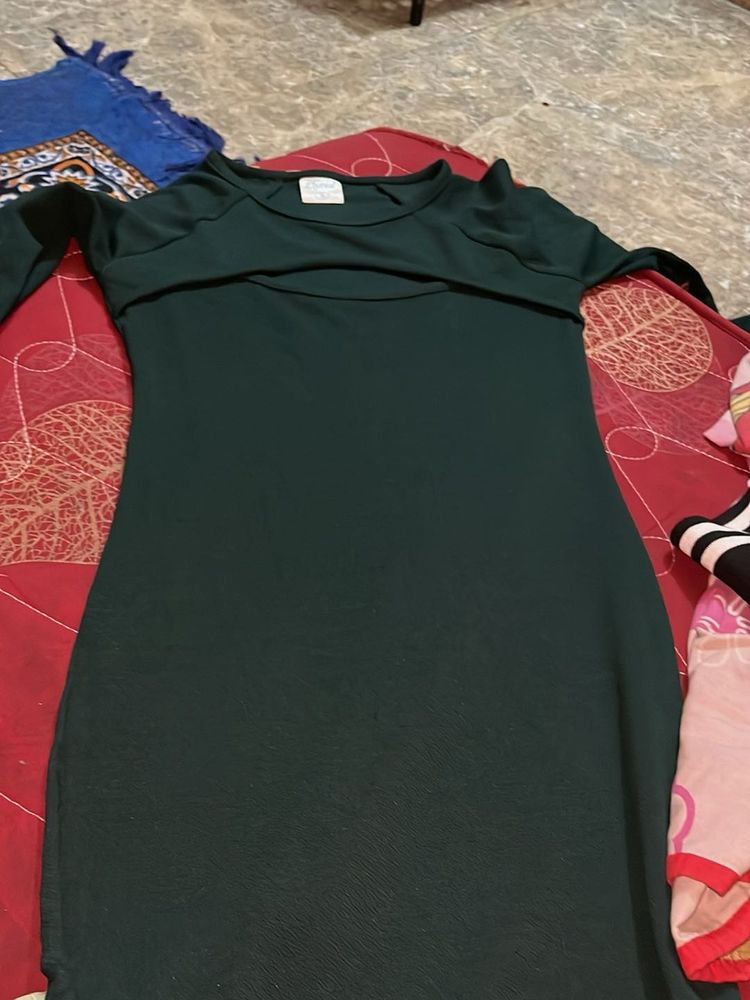 Chic Dark Green Cut-Out Midi Dress