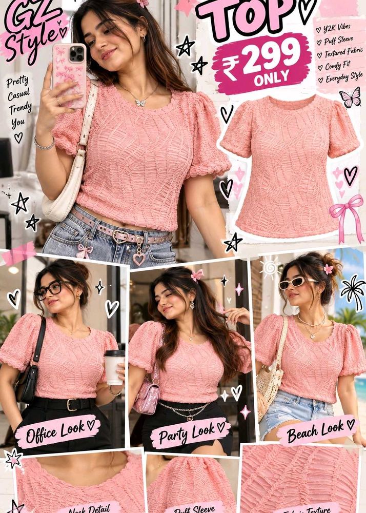Chic Puff Sleeve Textured Top Size M-L 34"-38"