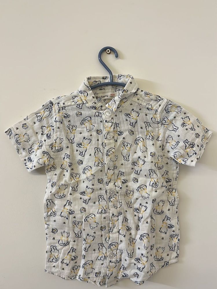 Baby Bear Print Button-Down Shirt &amp; Denim Jeans