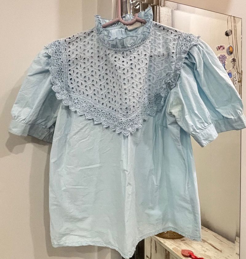 Light Blue Broderie Anglaise Top