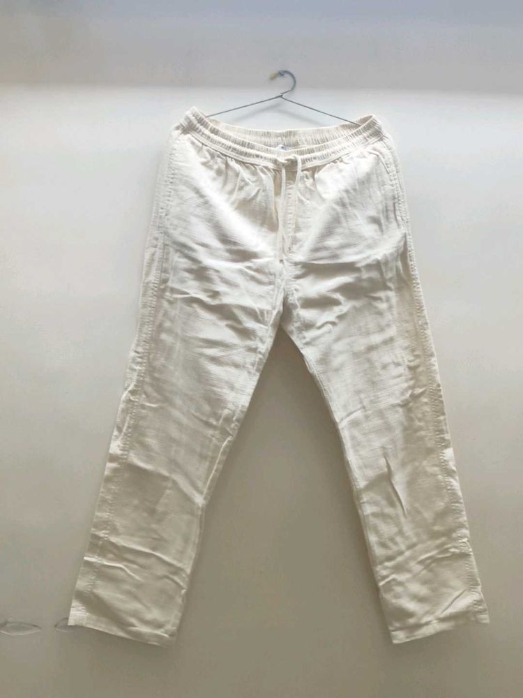 Cream Linen Relaxed Fit Trousers