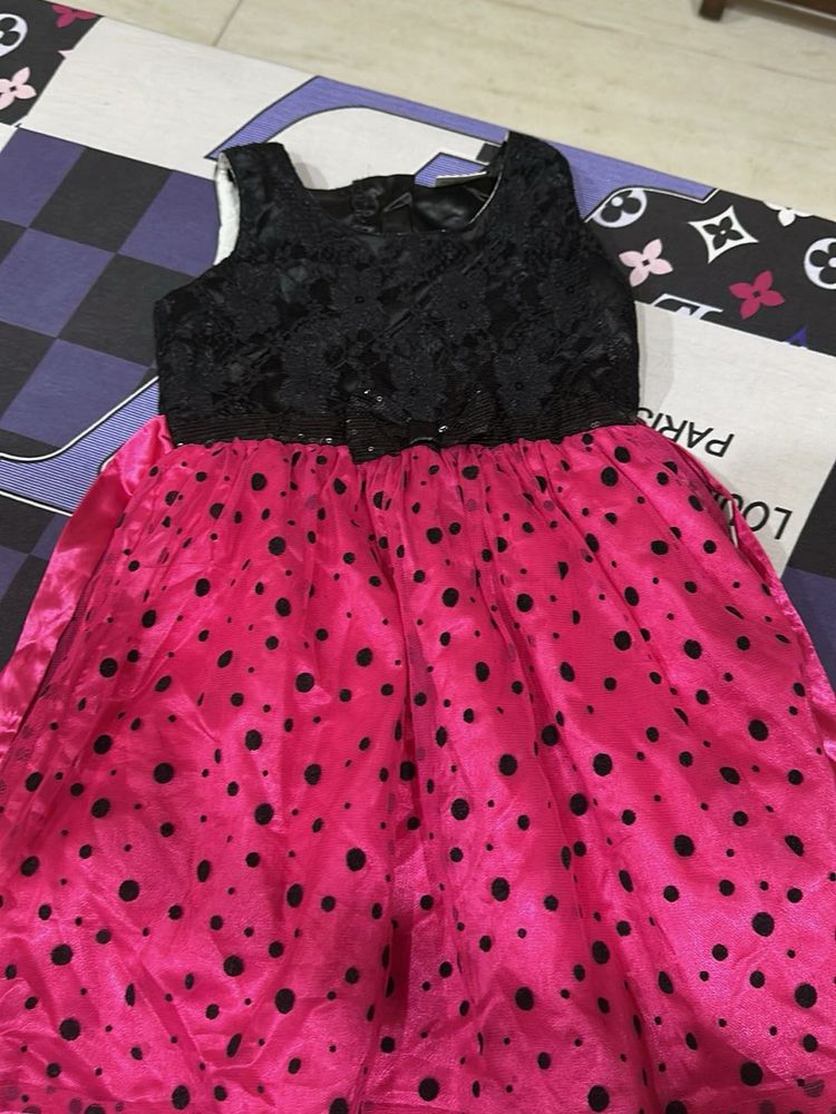 Stylish Black &amp; Pink Polka Dot Gown