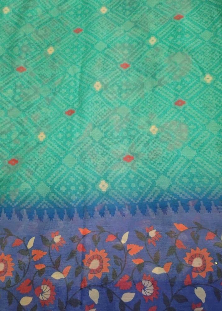 Beautiful Teal Saree with Floral Border