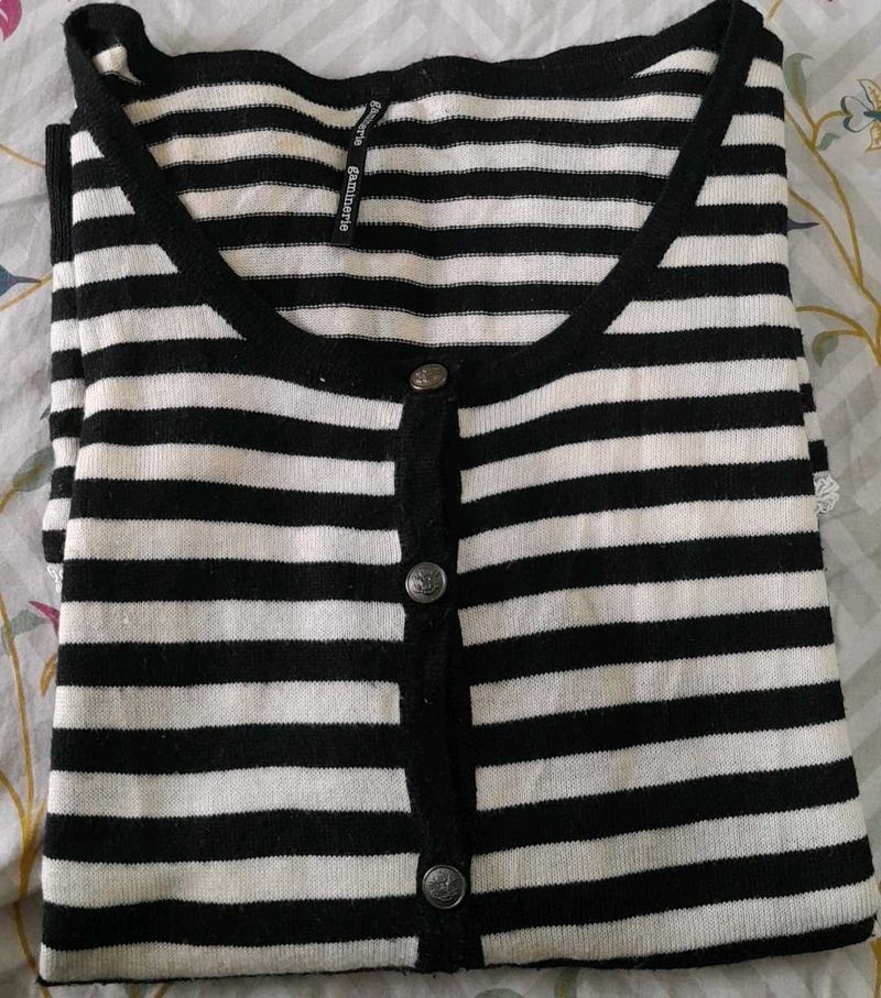 Striped Button-Down Cardigan