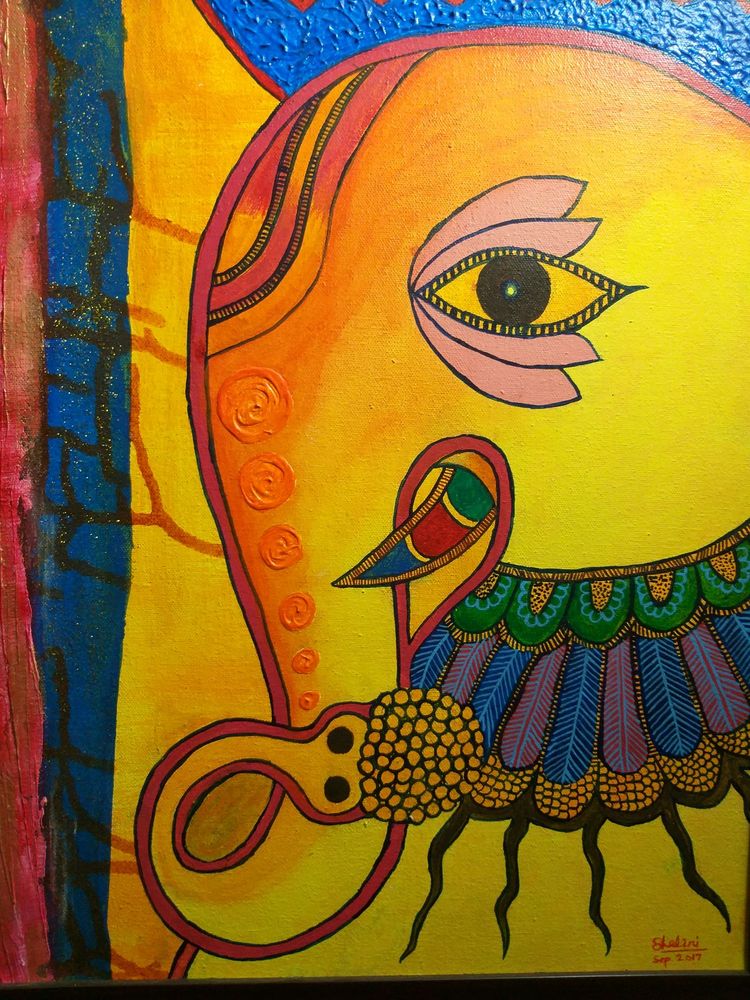 Ganesha Painting On Framed Streched Canvas