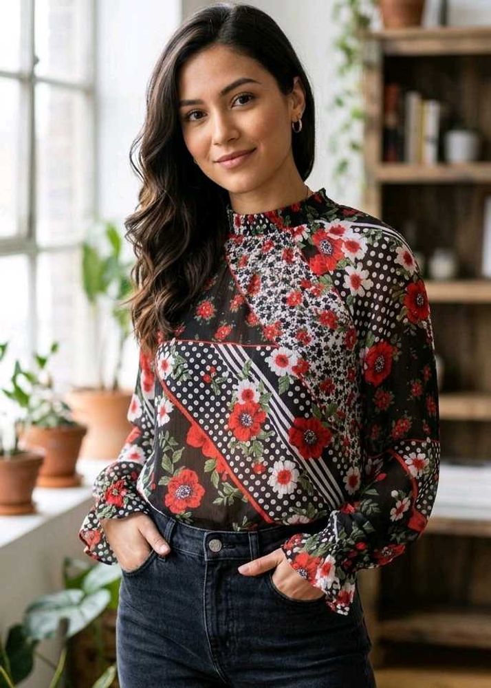 Chic Floral Patchwork Blouse