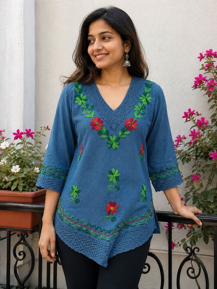 Embroidered  Cotton Tunic Top
