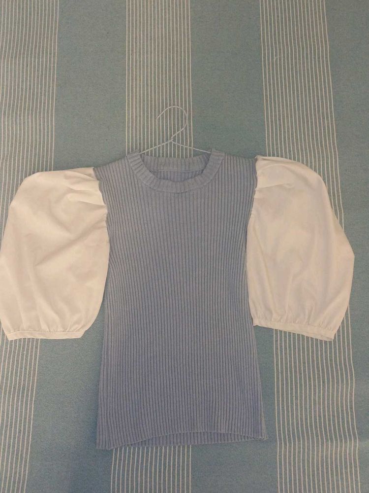Chic Puff Sleeve Ribbed Top