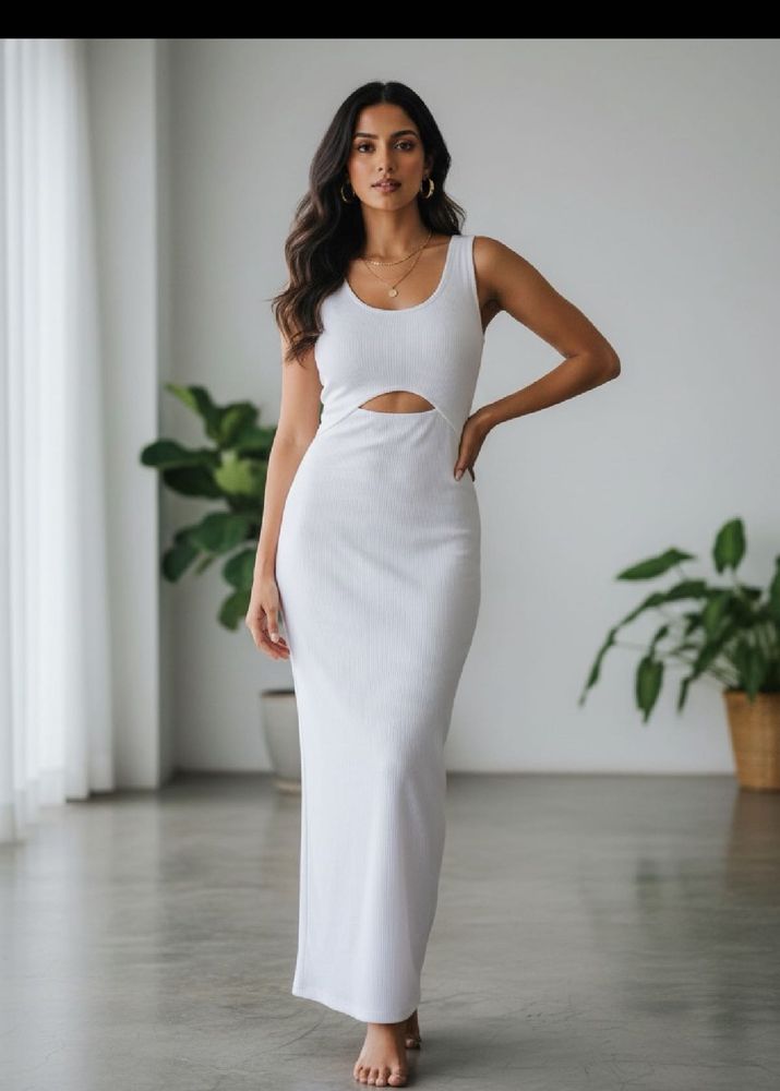 Ribbed Twist Front Sleeveless Dress
