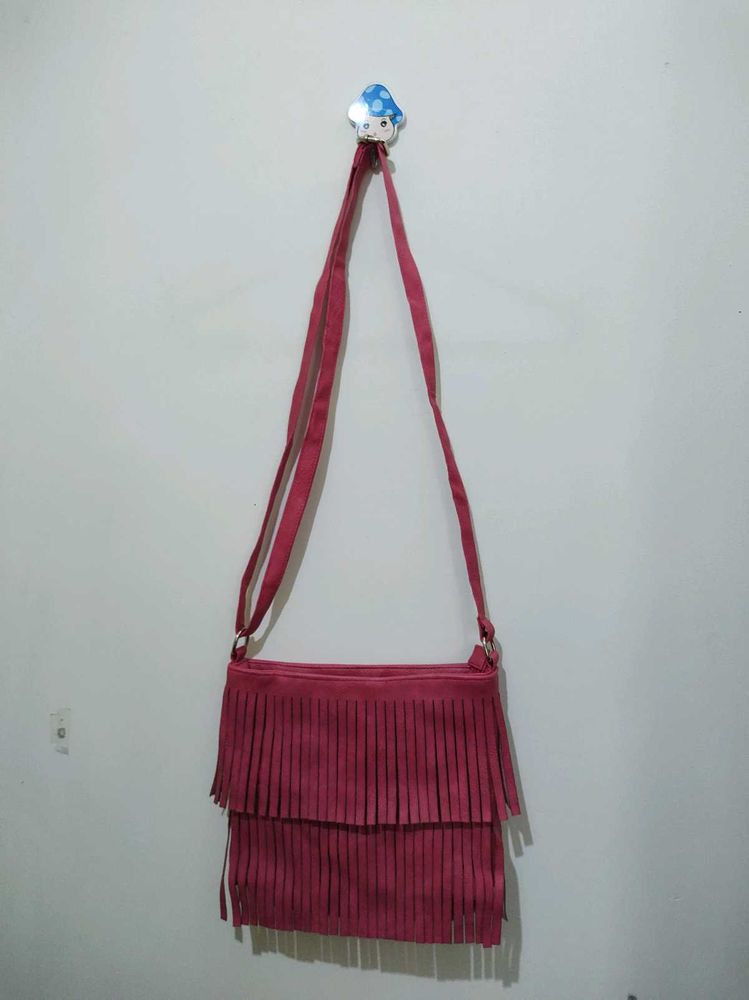 Pink Fringed Crossbody Sling Bag