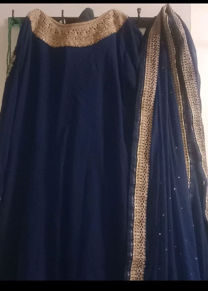 Dark Blue Anarkali With Dupatta