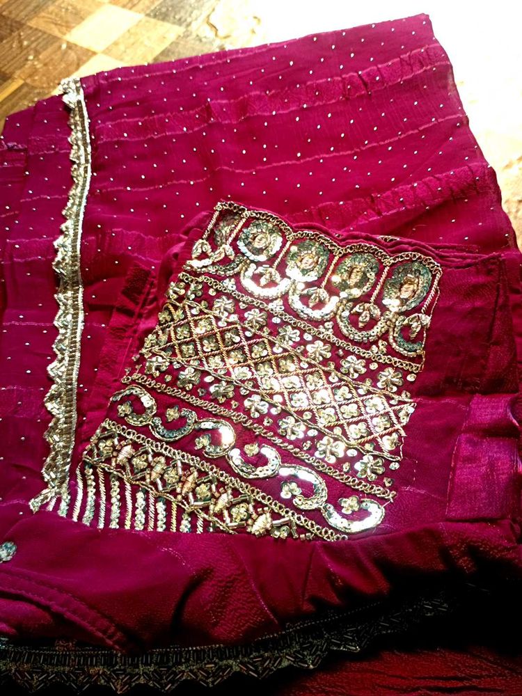 Purple Saree with Silver Border blouse size 44