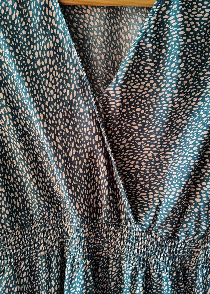 Teal &amp; White Polka Dot Empire dress