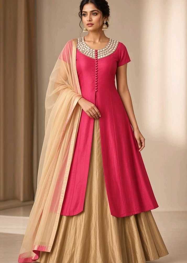 Pink and beige Indo-western Gown with du