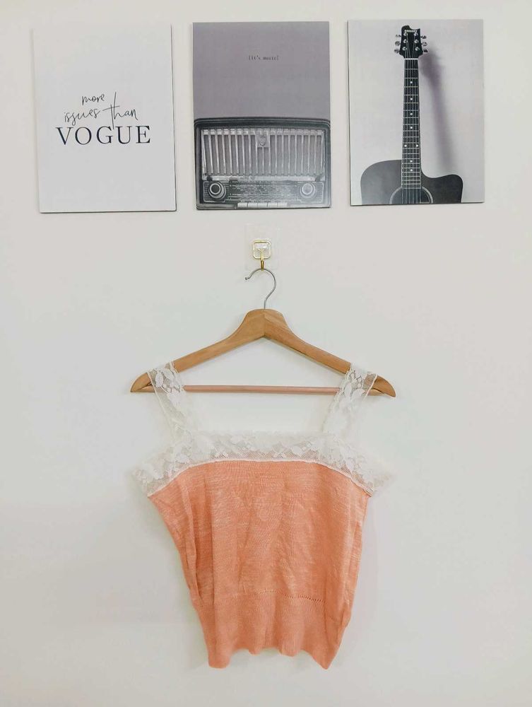Chic Lace Trim Peach Tank Top