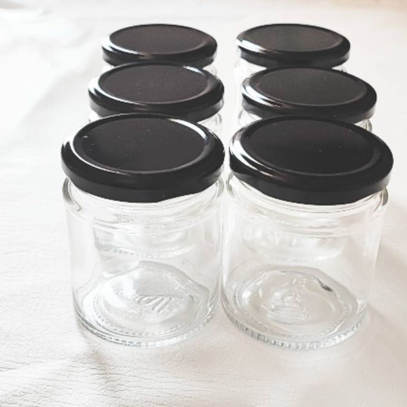 Set of 6 Glass Jars with Black Lids