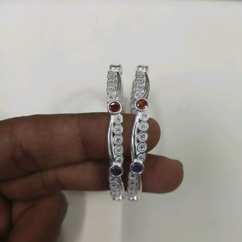 925 Hallmark pure Silver CZ Bangles (Size 2/2)