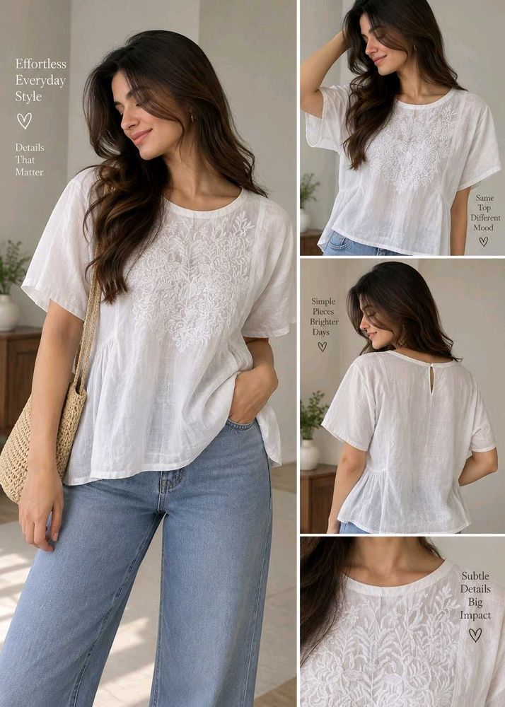 Chic White Embroidered Peplum Top
