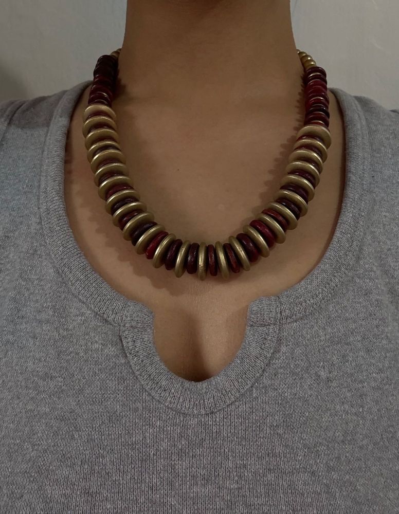 Y2K Boho Maroon and Gold Beaded Necklace