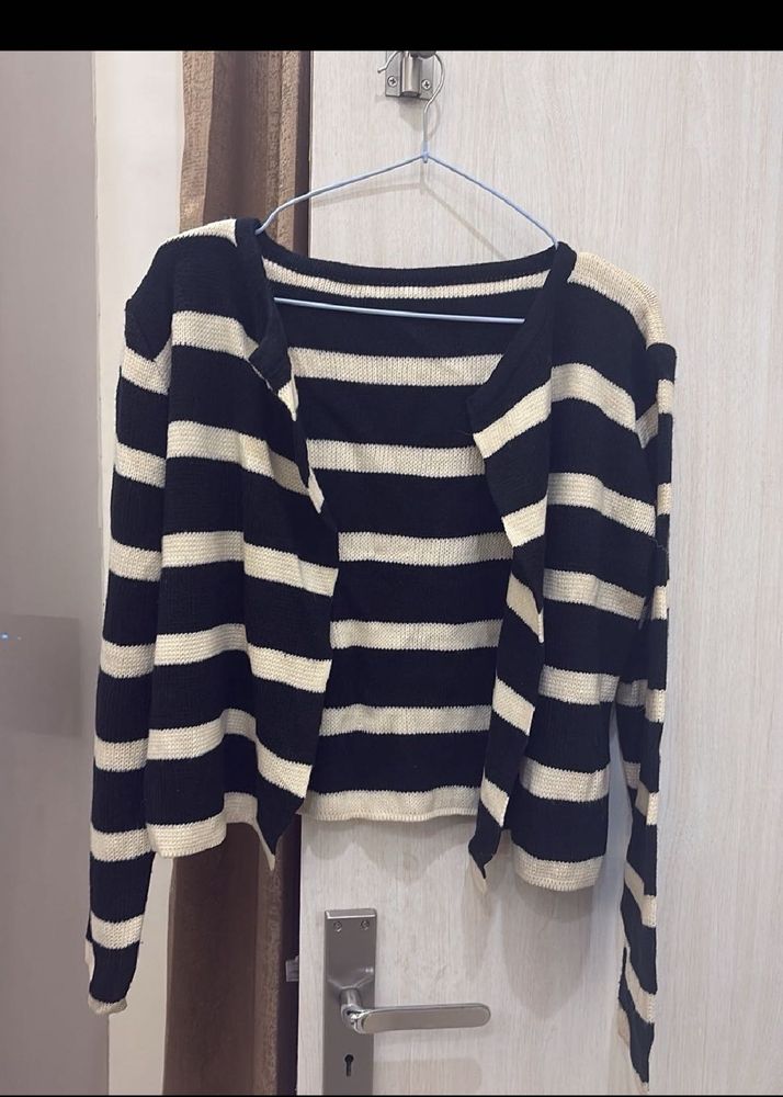 Striped Knit Cardigan and zara top