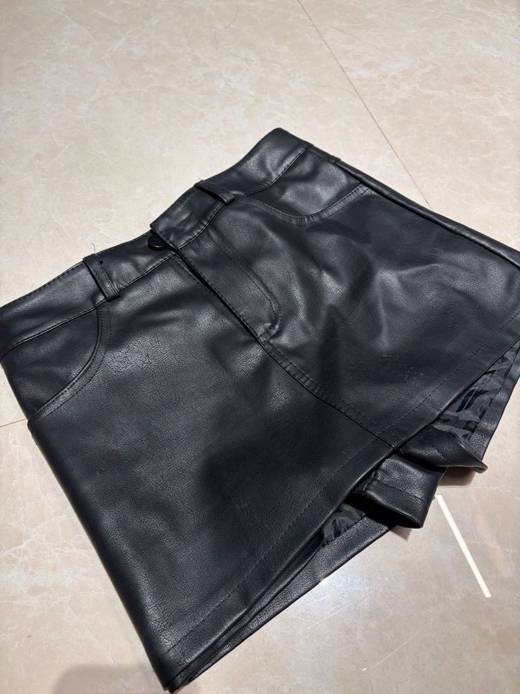 Black Faux Leather Mini Skirt