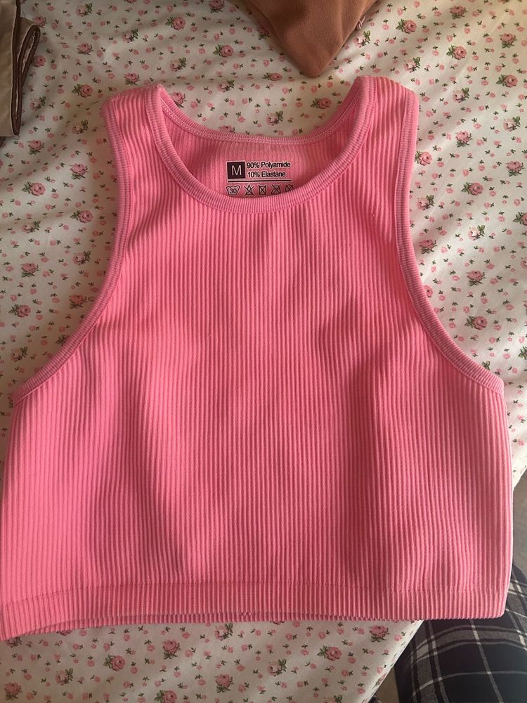Ribbed Candy Pink Cropped Tank Top